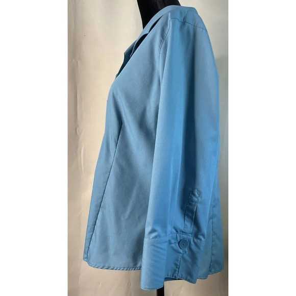 Foxcroft Bluish Green Blouse Long Sleeve Button Down Wrinkle Free Fitted Fit 16P - Picture 7 of 9